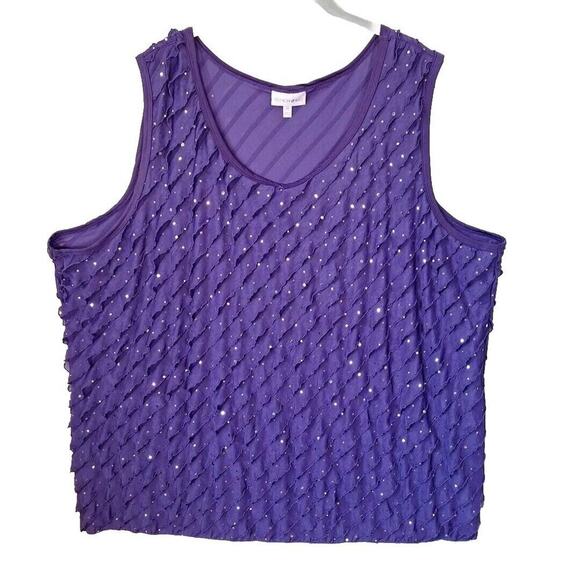 Fashion Bug Tops - Fashion Bug Purple Ruffled Tank Top Sequins Women Size 4X